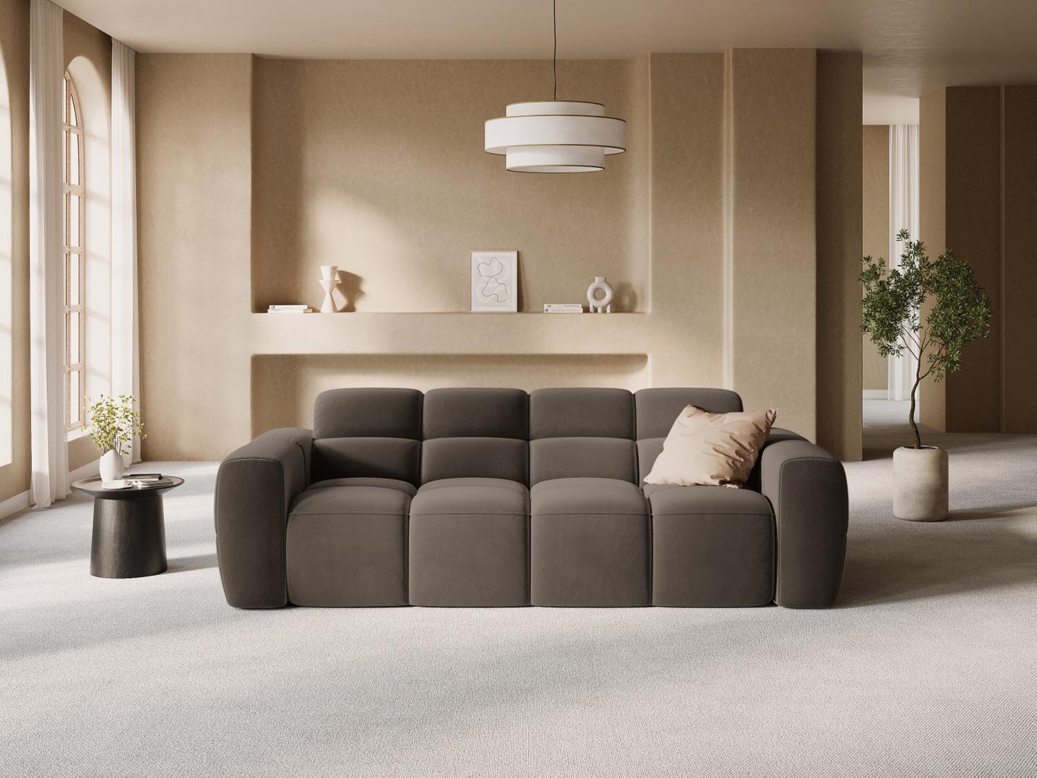 Lisa Velour Sofa 3 Sitzer in Light Brown präsentiert im Onlineshop von KAQTU Design AG. 3er Sofa ist von Micadoni