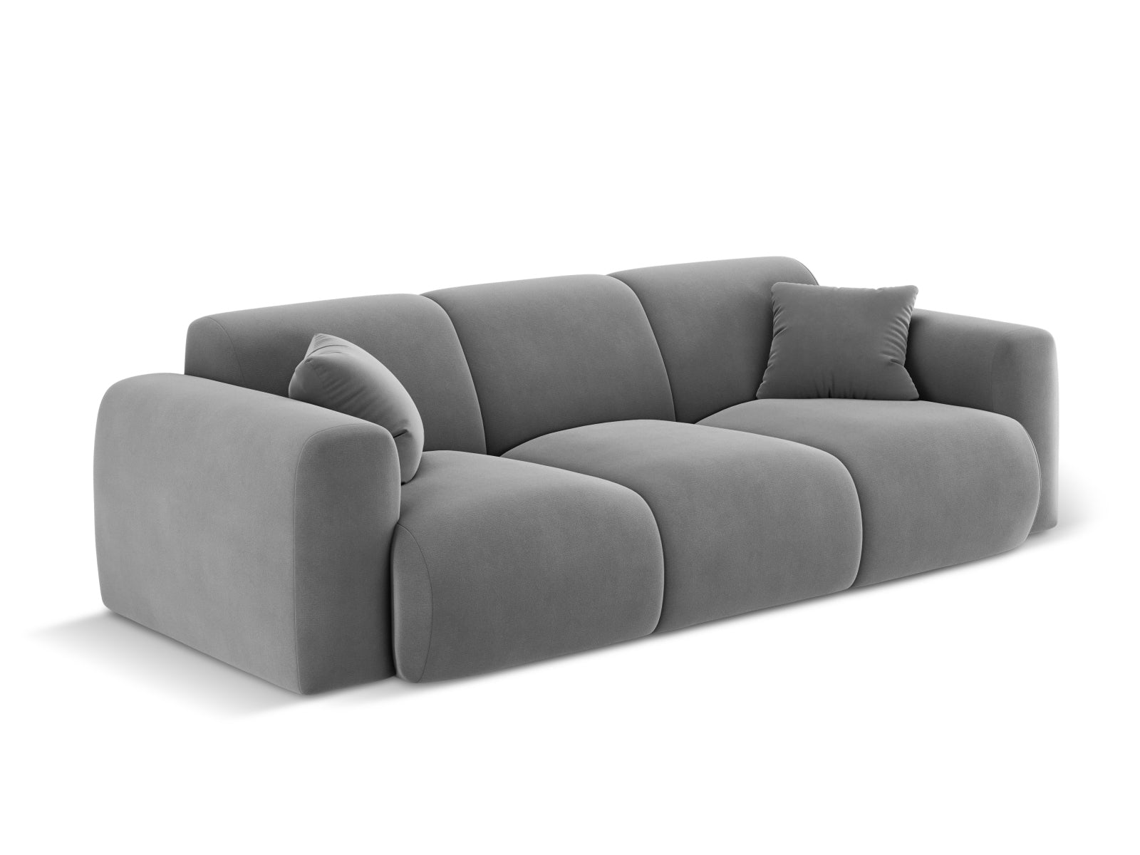 Elegantes 3-Sitzer Sofa Molino aus Velours in hellem Grau, ideal für stilvolle Wohnräume, erhältlich bei KAQTU Design AG.