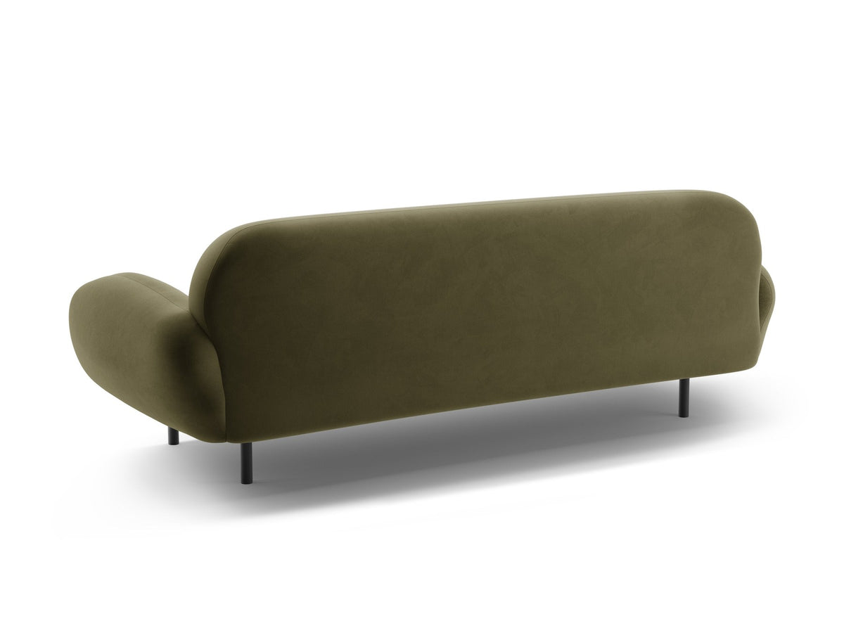 Weisses 3er Sofa Poppy von Micadoni mit strukturiertem Bouclé-Stoff, abgerundeter Silhouette und schlanken schwarzen Metallbeinen.