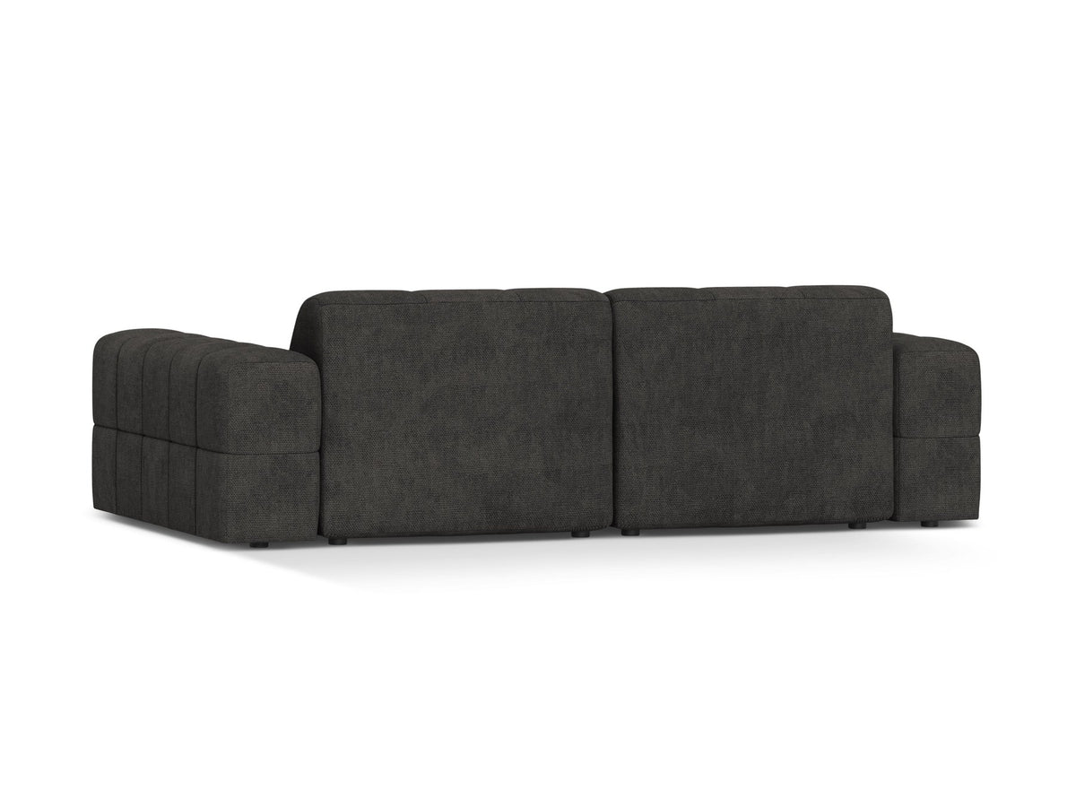 Beige gepolstertes 3er Sofa Jennifer von Micadoni mit schwarzen Kunststoffbeinen und leicht geneigter Rückenlehne, Stoffbezug Bluvel.