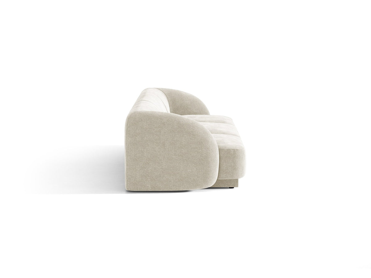 Dunkelbeiges 3er Sofa Miley von Micadoni mit Bluvel-Stoffbezug, schwarzen Kunststoffbeinen und gepolsterter Rückenlehne, Frontalansicht.