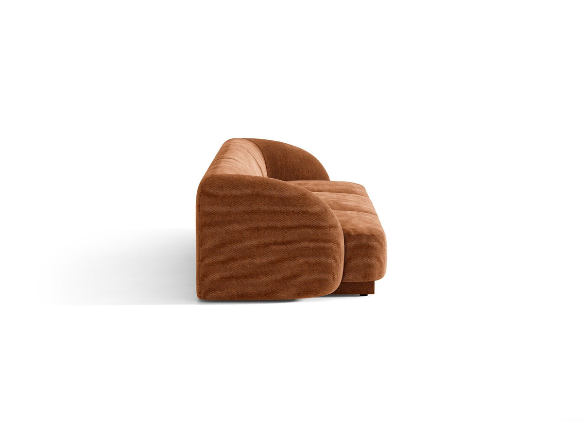 Dunkelbeiges 3er Sofa Miley von Micadoni mit Bluvel-Stoffbezug, schwarzen Kunststoffbeinen und gepolsterter Rückenlehne, Frontalansicht.