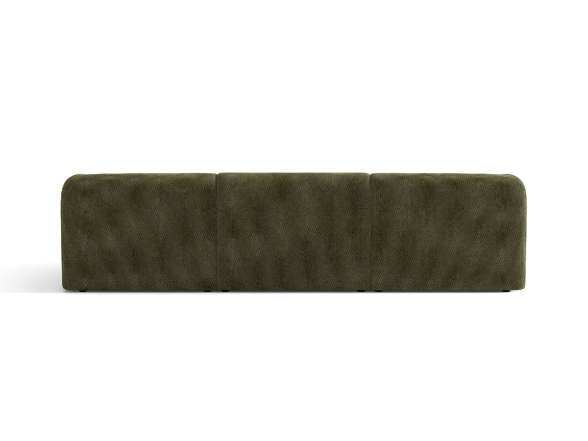 Dunkelbeiges 3er Sofa Miley von Micadoni mit Bluvel-Stoffbezug, schwarzen Kunststoffbeinen und gepolsterter Rückenlehne, Frontalansicht.