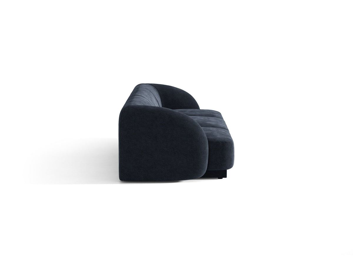 Dunkelbeiges 3er Sofa Miley von Micadoni mit Bluvel-Stoffbezug, schwarzen Kunststoffbeinen und gepolsterter Rückenlehne, Frontalansicht.