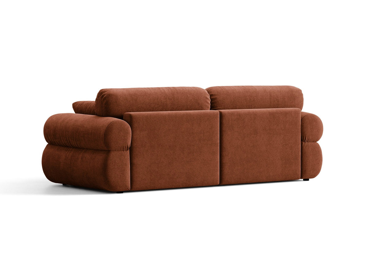 3er Sofa Ophelia von Micadoni in Beige mit Liberty Stoffbezug, niedriger Rückenlehne und schwarzen Kunststoffbeinen, modulare Bauweise sichtbar.