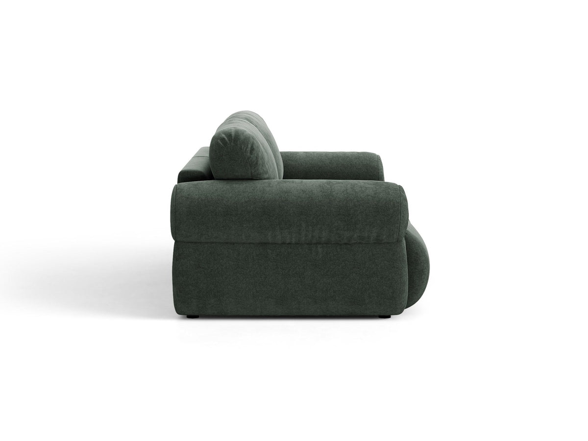 3er Sofa Ophelia von Micadoni in Beige mit Liberty Stoffbezug, niedriger Rückenlehne und schwarzen Kunststoffbeinen, modulare Bauweise sichtbar.