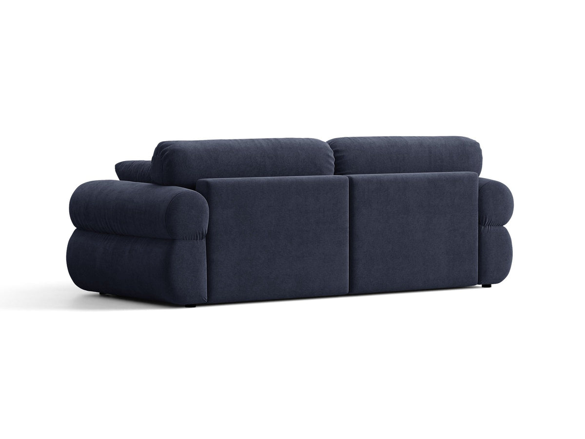 3er Sofa Ophelia von Micadoni in Beige mit Liberty Stoffbezug, niedriger Rückenlehne und schwarzen Kunststoffbeinen, modulare Bauweise sichtbar.