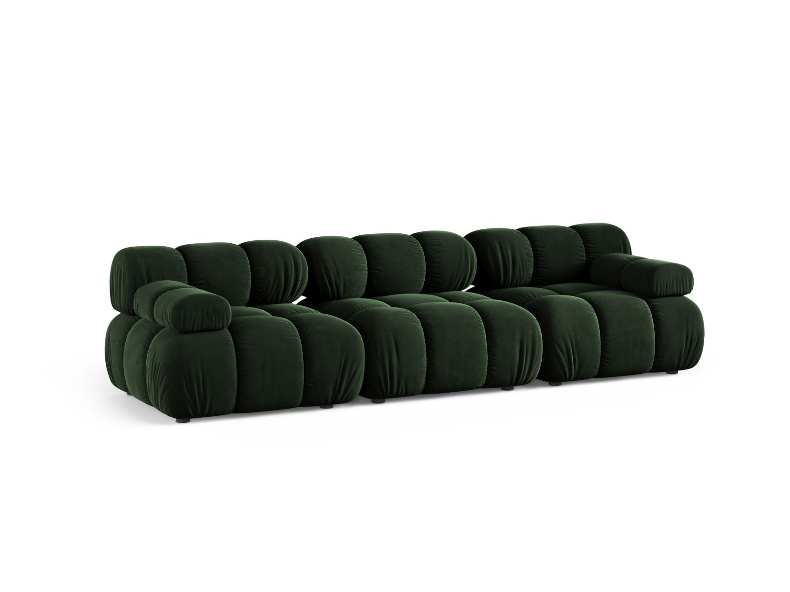 Elegantes 3-Sitzer Sofa Bellis in sattem Flaschengrün, ideal für stilvolle Wohnräume, erhältlich bei KAQTU Design AG.