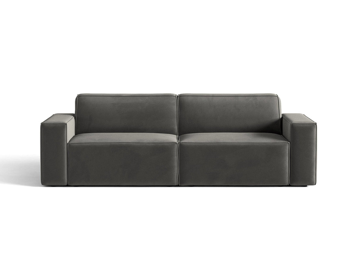 Jodie 3er Sofa von Micadoni in leichtem Beige mit Venus-Samtstoff, schwarzen Kunststoffbeinen und moderner, modularer Sitzform.