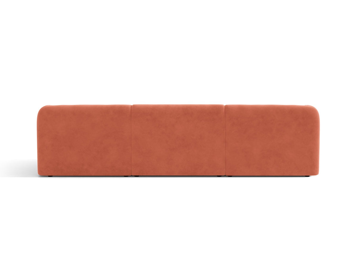 Dunkelbeiges 3er Sofa Miley von Micadoni mit Bluvel-Stoffbezug, schwarzen Kunststoffbeinen und gepolsterter Rückenlehne, Frontalansicht.