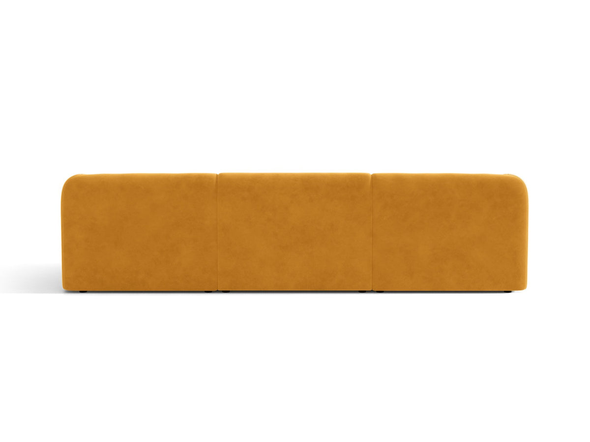 Dunkelbeiges 3er Sofa Miley von Micadoni mit Bluvel-Stoffbezug, schwarzen Kunststoffbeinen und gepolsterter Rückenlehne, Frontalansicht.