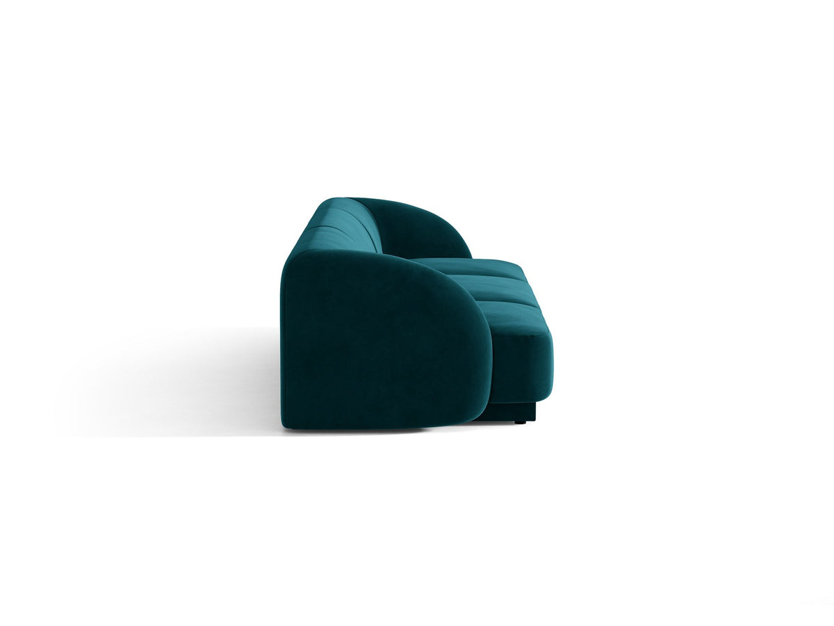 Dunkelbeiges 3er Sofa Miley von Micadoni mit Bluvel-Stoffbezug, schwarzen Kunststoffbeinen und gepolsterter Rückenlehne, Frontalansicht.