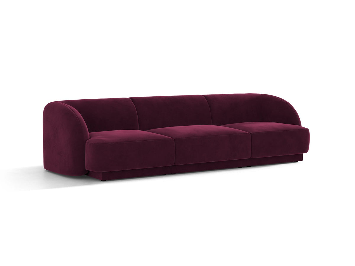 Dunkelbeiges 3er Sofa Miley von Micadoni mit Bluvel-Stoffbezug, schwarzen Kunststoffbeinen und gepolsterter Rückenlehne, Frontalansicht.