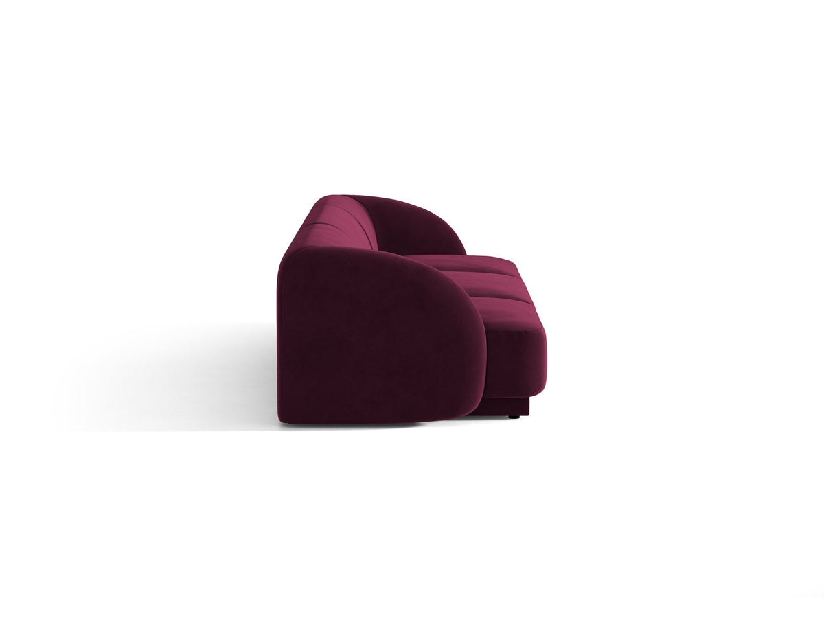 Dunkelbeiges 3er Sofa Miley von Micadoni mit Bluvel-Stoffbezug, schwarzen Kunststoffbeinen und gepolsterter Rückenlehne, Frontalansicht.