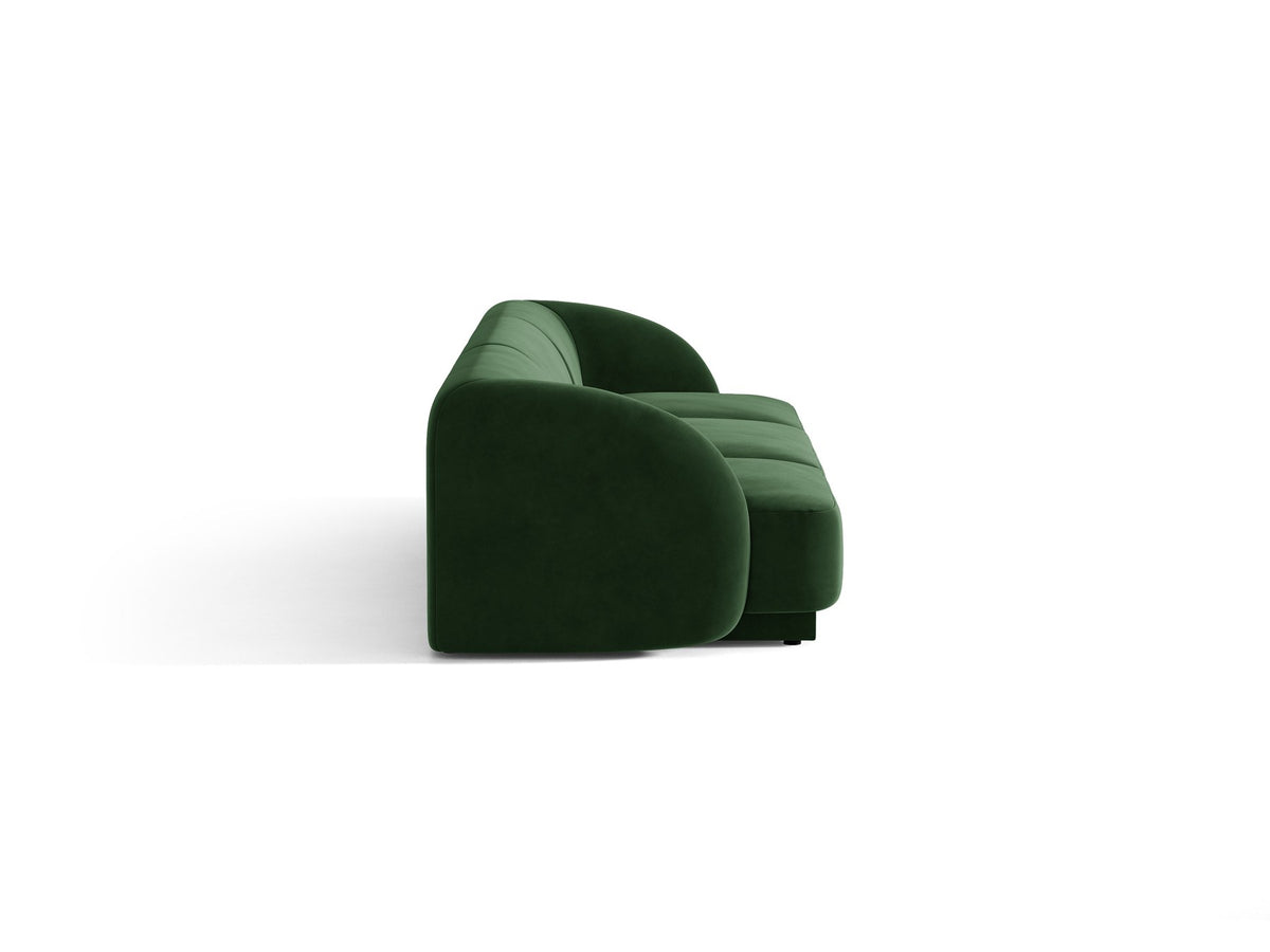 Dunkelbeiges 3er Sofa Miley von Micadoni mit Bluvel-Stoffbezug, schwarzen Kunststoffbeinen und gepolsterter Rückenlehne, Frontalansicht.