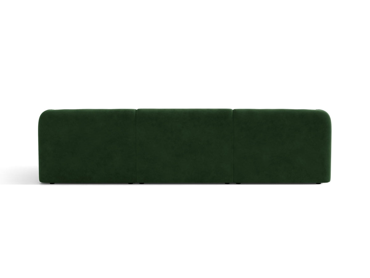 Dunkelbeiges 3er Sofa Miley von Micadoni mit Bluvel-Stoffbezug, schwarzen Kunststoffbeinen und gepolsterter Rückenlehne, Frontalansicht.