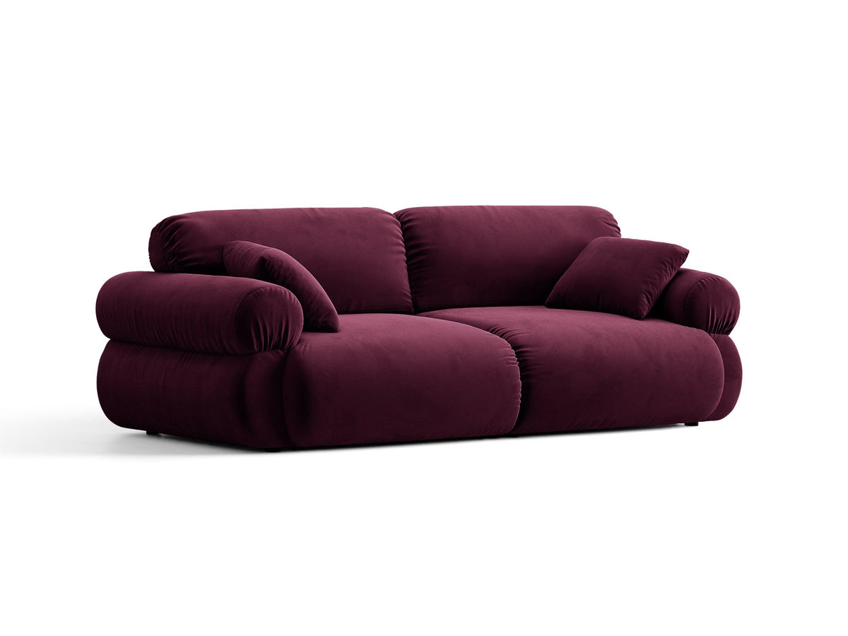 3er Sofa Ophelia von Micadoni in Beige mit Liberty Stoffbezug, niedriger Rückenlehne und schwarzen Kunststoffbeinen, modulare Bauweise sichtbar.