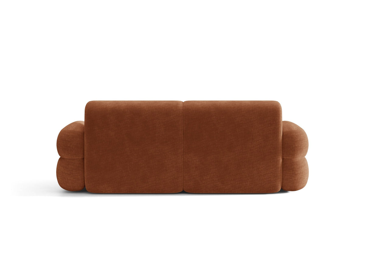 3er Sofa Neo von Micadoni in dunklem Olivgrün, mit strukturiertem Bouclé-Stoff, schwarzen Kunststoffbeinen und hoher gepolsterter Rückenlehne.
