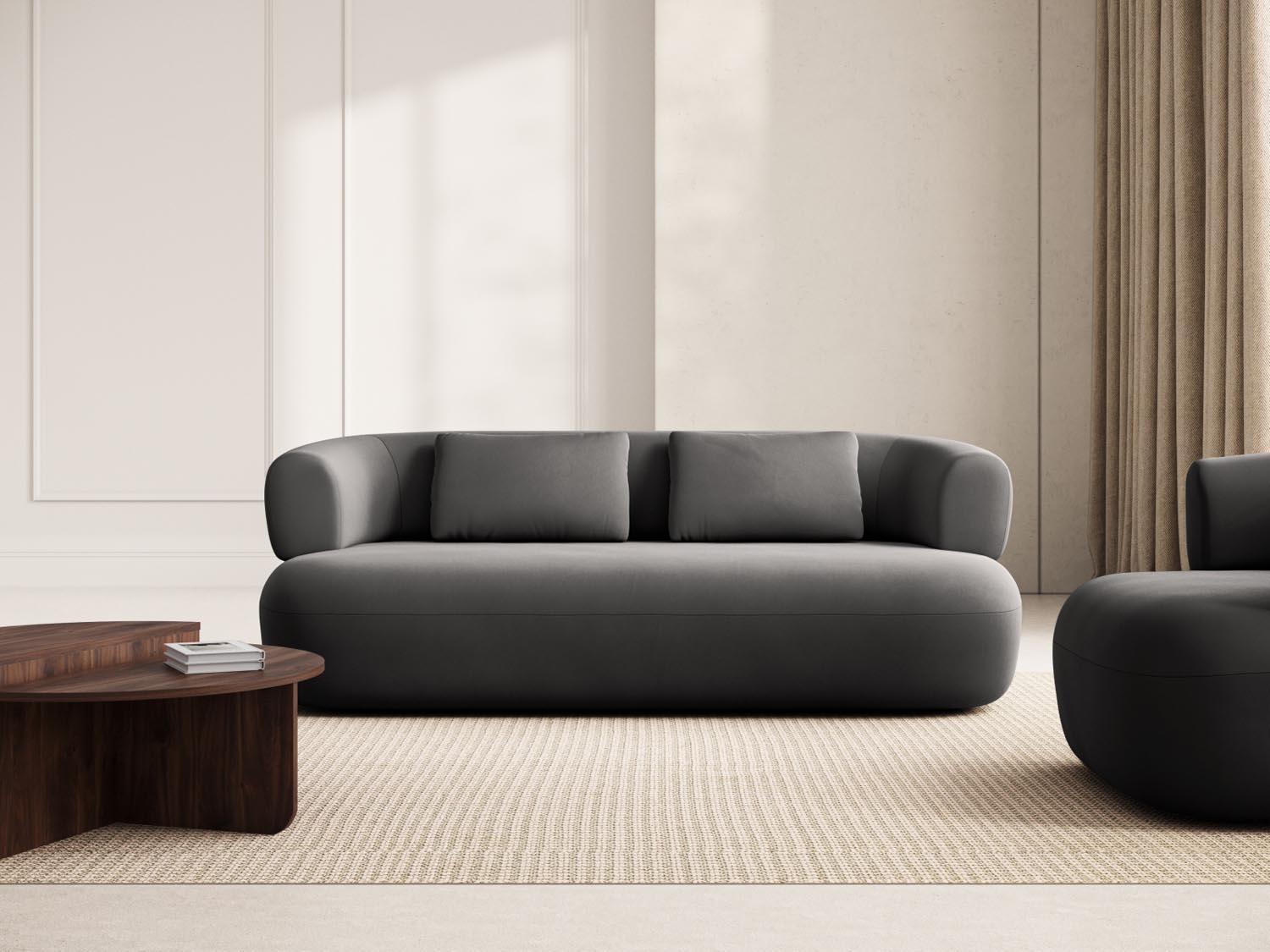 Elegantes Jenny Velour Sofa in Dunkelgrau, 3-Sitzer von Micadoni, stilvoll und komfortabel für jedes Wohnzimmer.