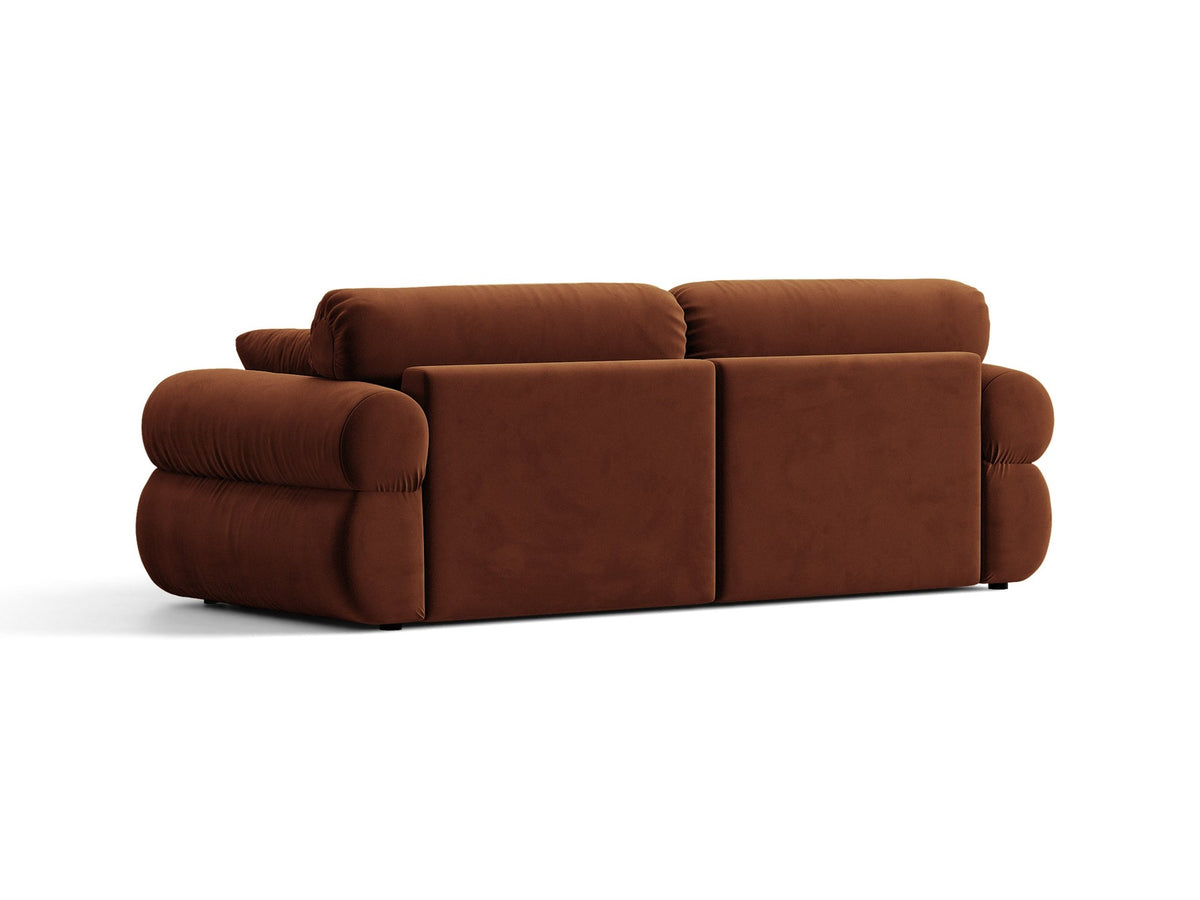 3er Sofa Ophelia von Micadoni in Beige mit Liberty Stoffbezug, niedriger Rückenlehne und schwarzen Kunststoffbeinen, modulare Bauweise sichtbar.