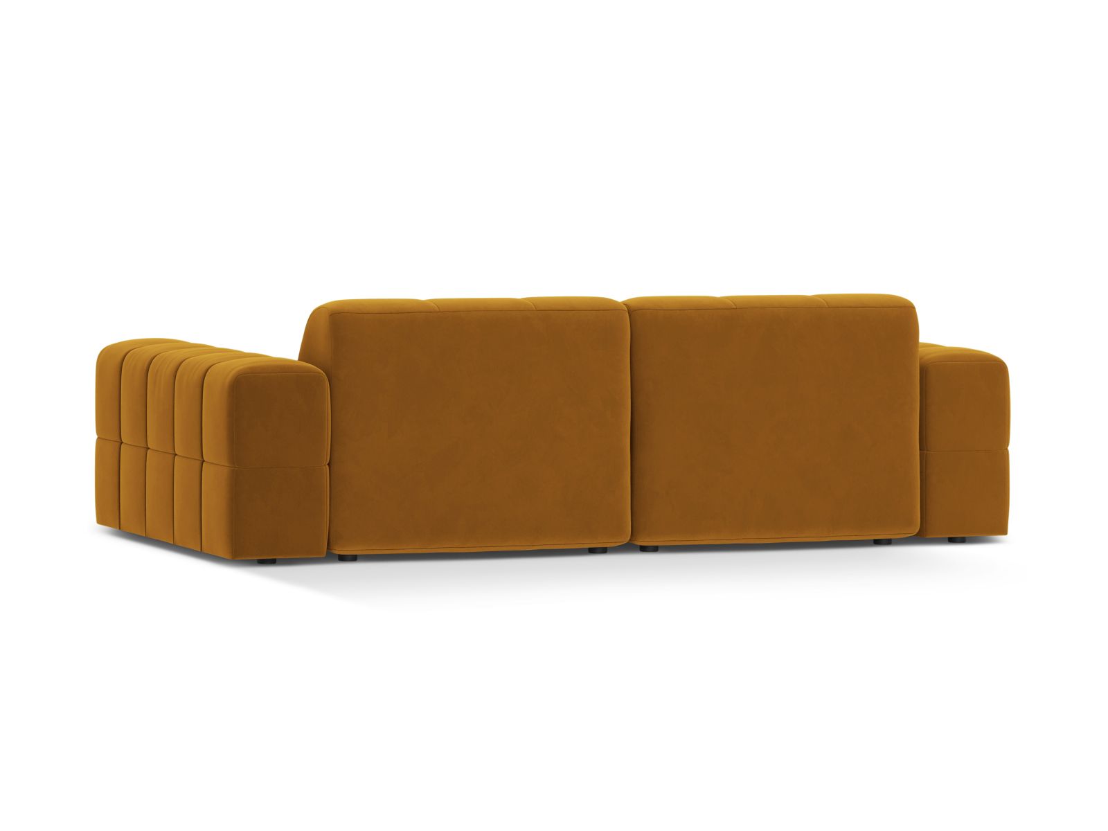 Elegantes 3-Sitzer Sofa Jennifer in trendigem Gelb-Bluvel, ideal für einladende Wohnräume und entspannte Stunden.