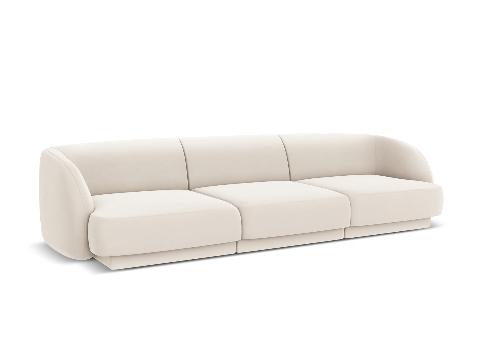Luxuriöses 3-Sitzer-Sofa Miley aus Velours in zartem Beige, perfekt für moderne und elegante Wohnambiente von Micadoni.