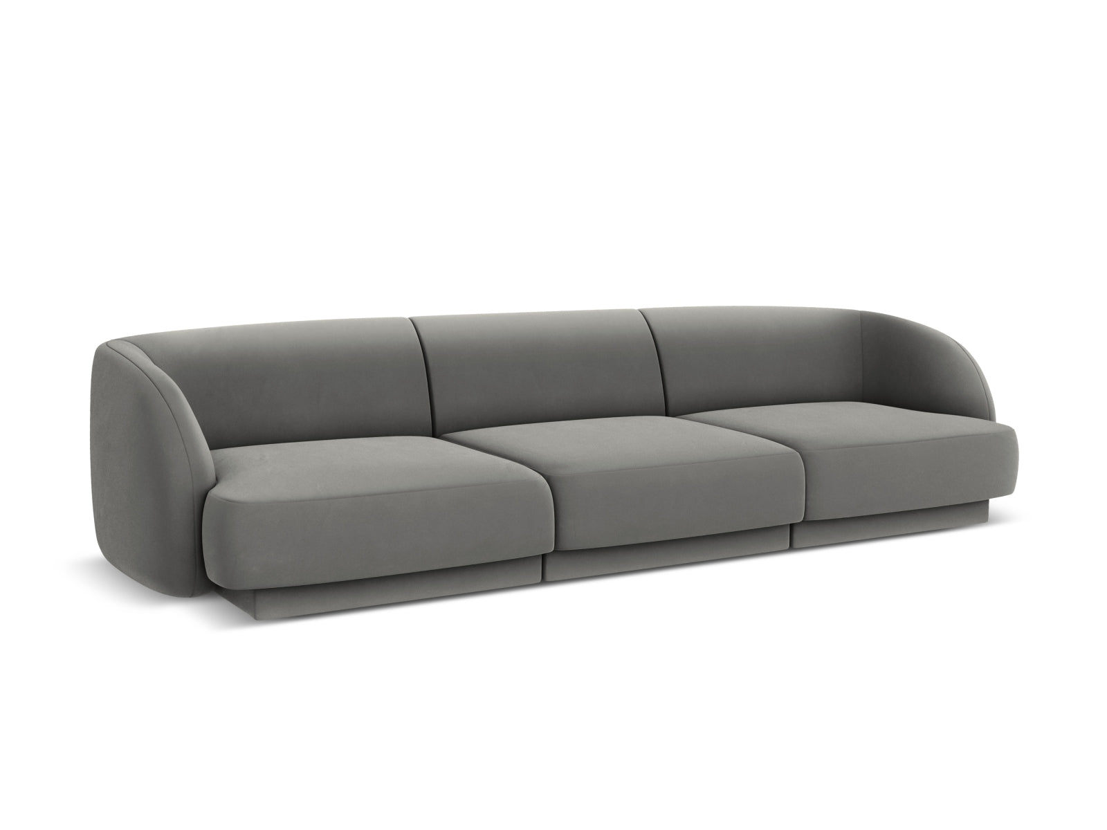 Stilvolles 3-Sitzer Sofa Miley aus Velours in sanftem Grau-Blau, perfekt für moderne Wohnkonzepte und gemütliche Abende.
