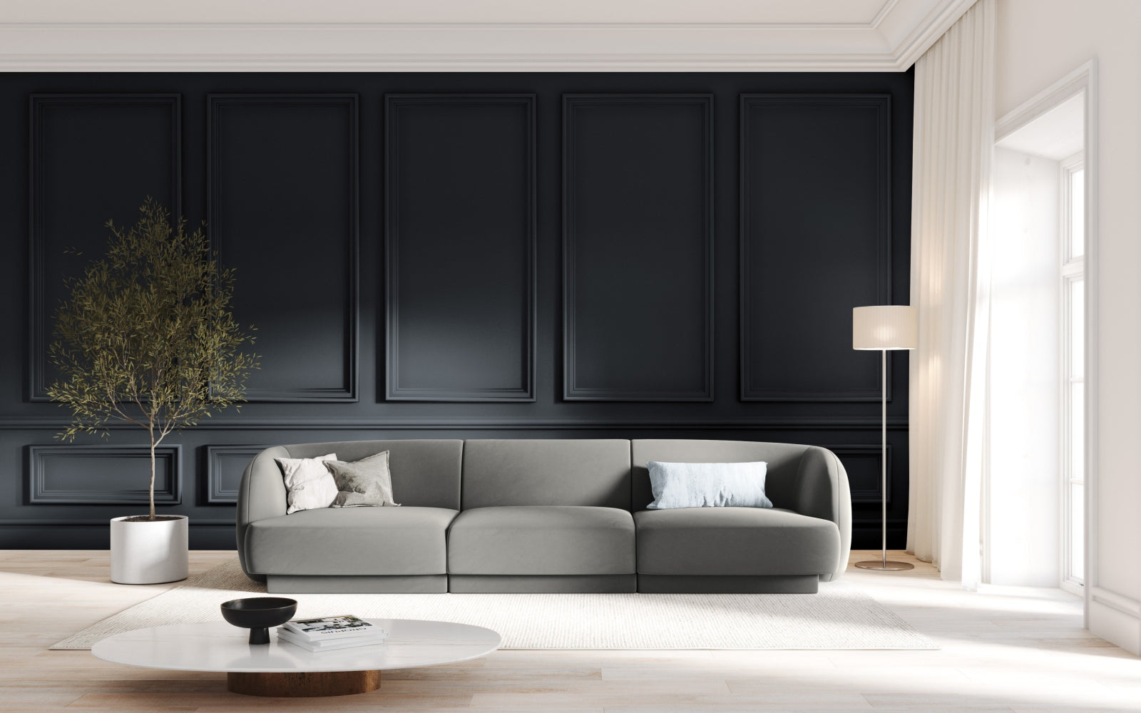 Miley Velour Sofa 3 Sitzer in Light Grey präsentiert im Onlineshop von KAQTU Design AG. 3er Sofa ist von Micadoni