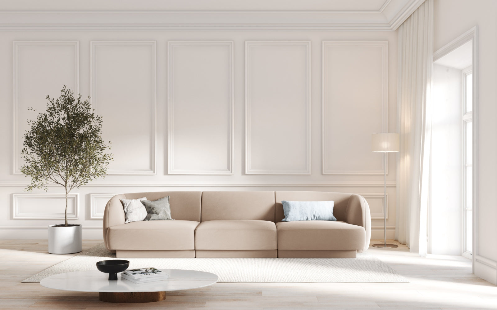 Miley Velour Sofa 3 Sitzer in Cappuccino präsentiert im Onlineshop von KAQTU Design AG. 3er Sofa ist von Micadoni