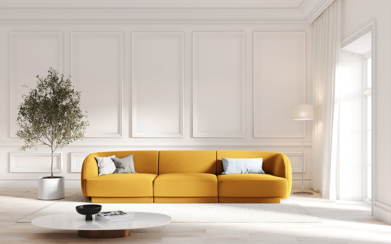 Miley Velour Sofa 3 Sitzer in Yellow präsentiert im Onlineshop von KAQTU Design AG. 3er Sofa ist von Micadoni