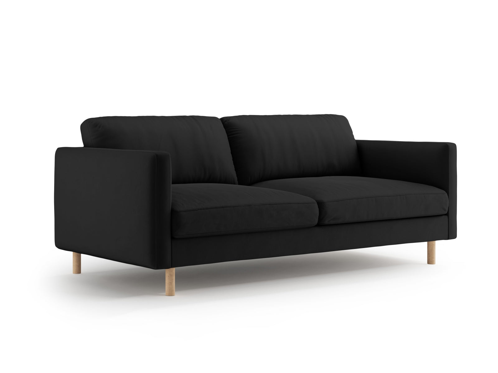 Elegantes Eden Velour Sofa für 3 Personen in stilvollem Schwarz, ideal für moderne Wohnräume und gemütliche Abende.