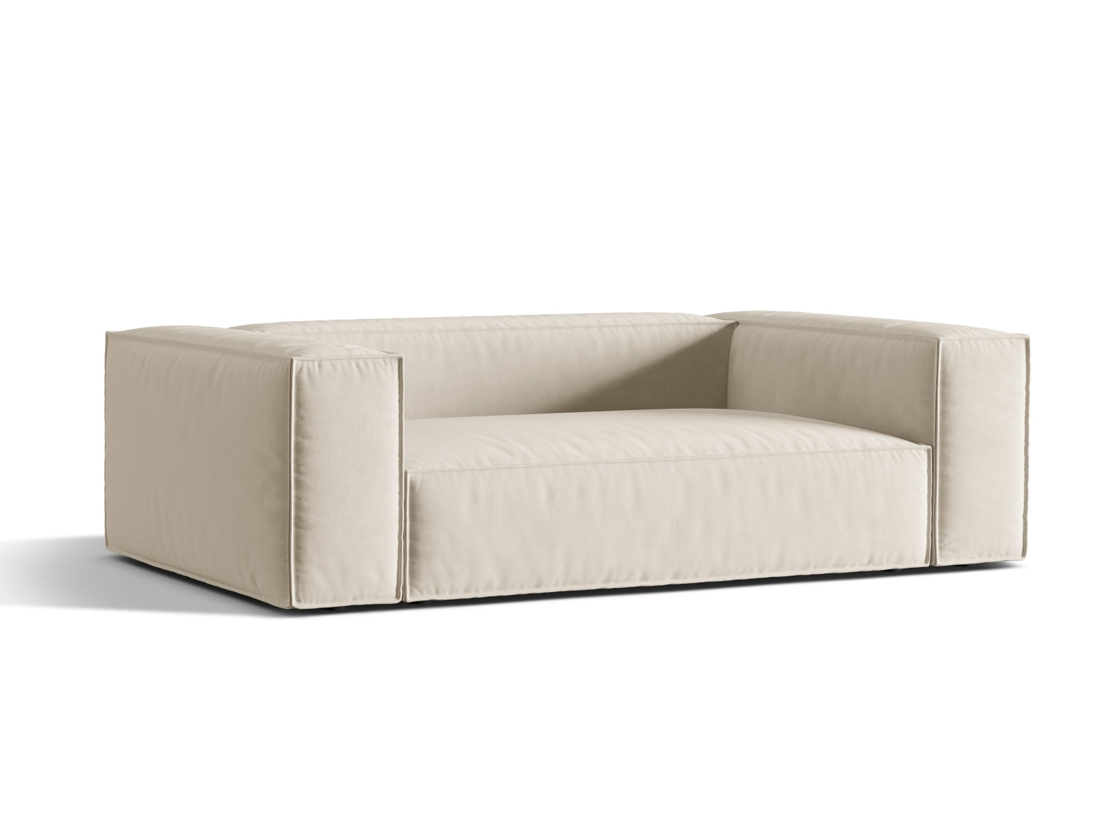Elegantes Nuria Velour Sofa in Beige, 3-Sitzer von Micadoni, ideal für stilvolle Wohnräume und gemütliche Abende.