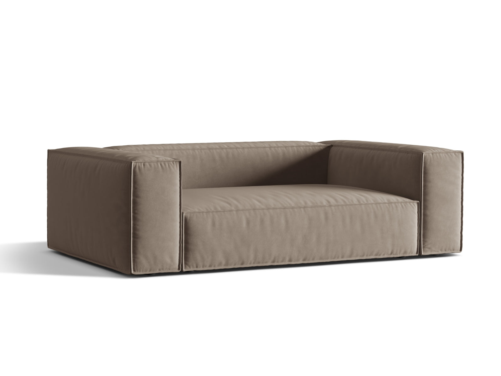 Elegantes Nuria Velour Sofa in warmem Grau, ideal für stilvolle Wohnzimmer. Hochwertige Verarbeitung von Micadoni, 3-Sitzer für Komfort und Design.