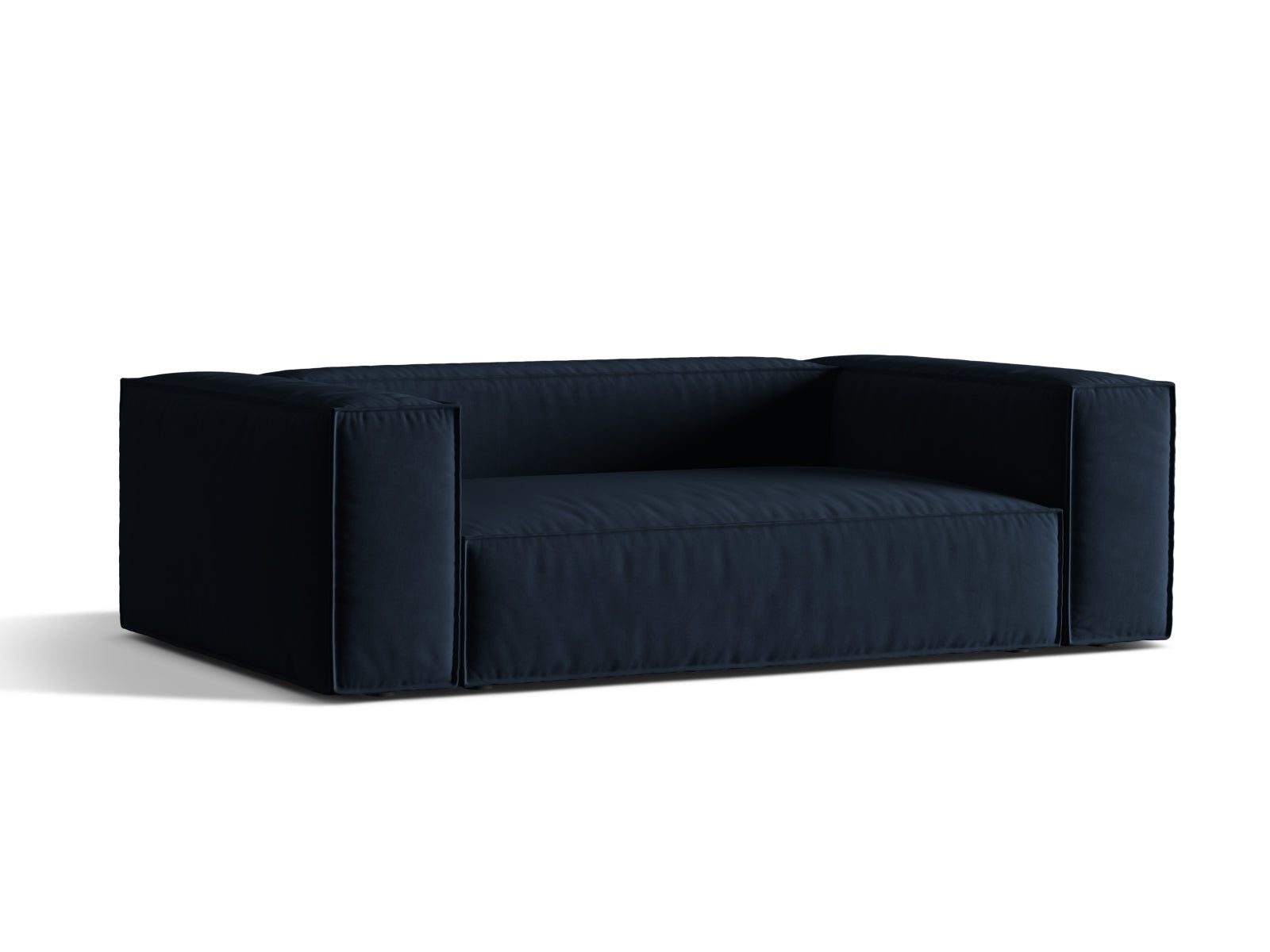 Elegantes Nuria Velour Sofa in Dunkelblau, ideal für stilvolle Wohnzimmer. Hochwertige Verarbeitung und modernes Design von Micadoni.