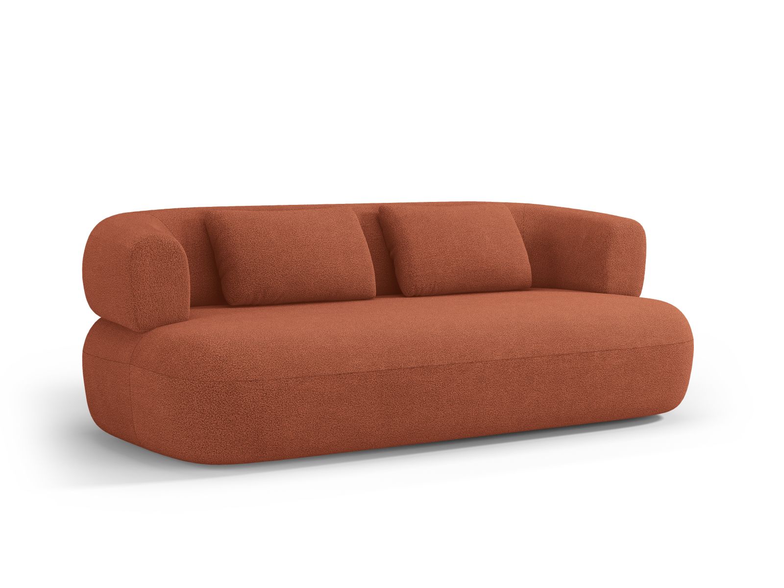 Elegantes 3-Sitzer Sofa Jenny in warmem Ziegelrot, ideal für stilvolle Wohnräume, erhältlich bei KAQTU Design AG.