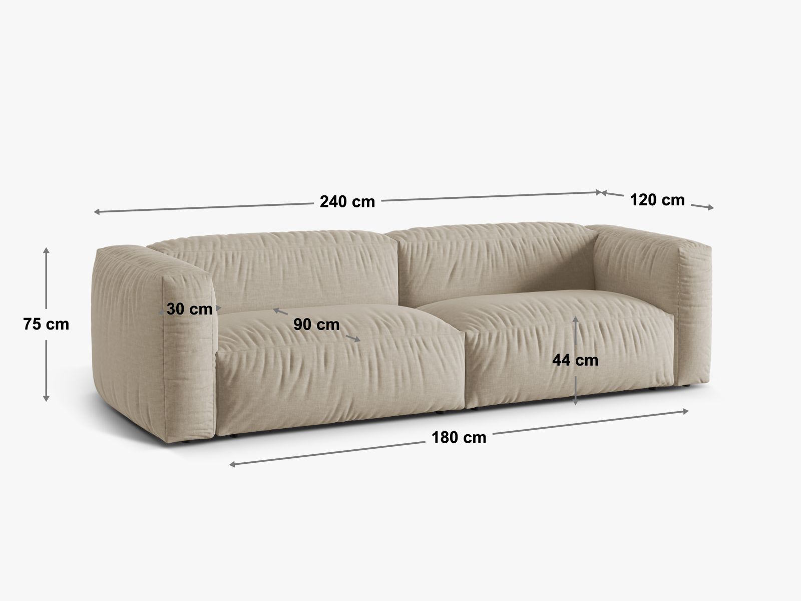 Modulares 3-Sitzer Sofa XL Martina in trendigem Moosgrün, perfekt für moderne Wohnkonzepte und gemütliche Entspannung.