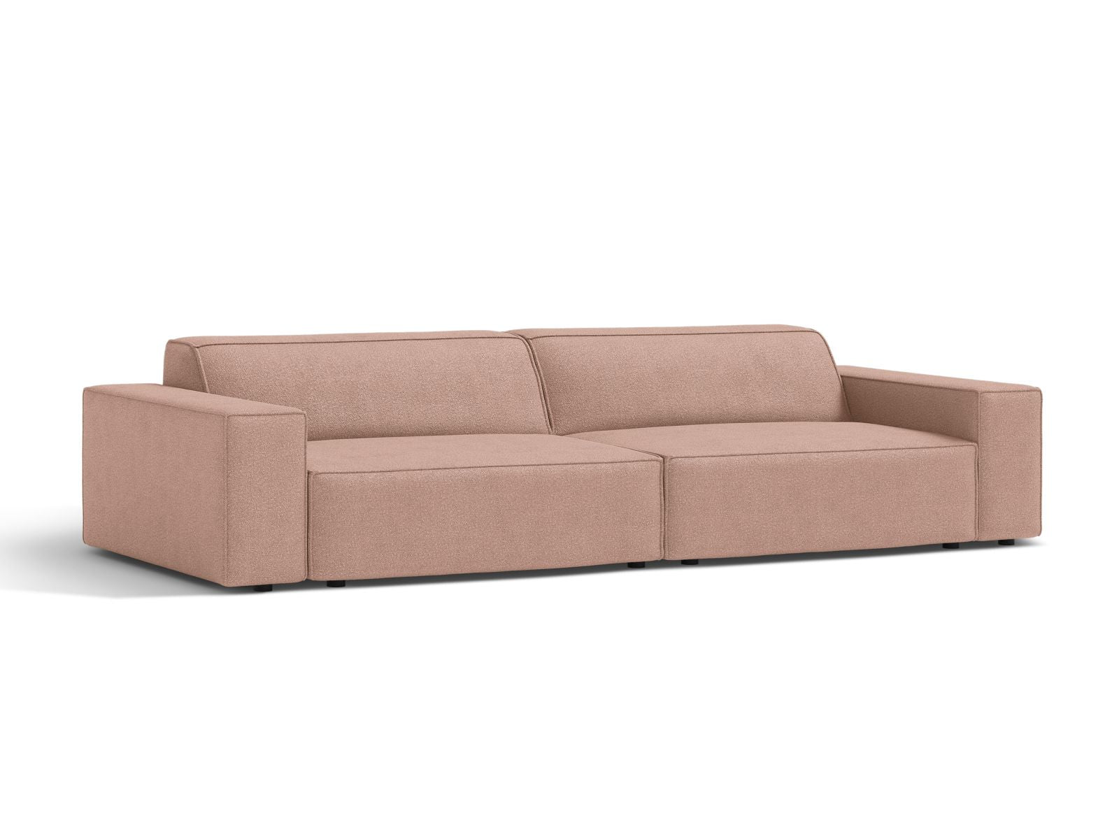 Elegantes Jodie Boucle 4-Sitzer Sofa in sanftem Powder Pink, ideal für stilvolle Wohnräume. Modulares Design von Micadoni.