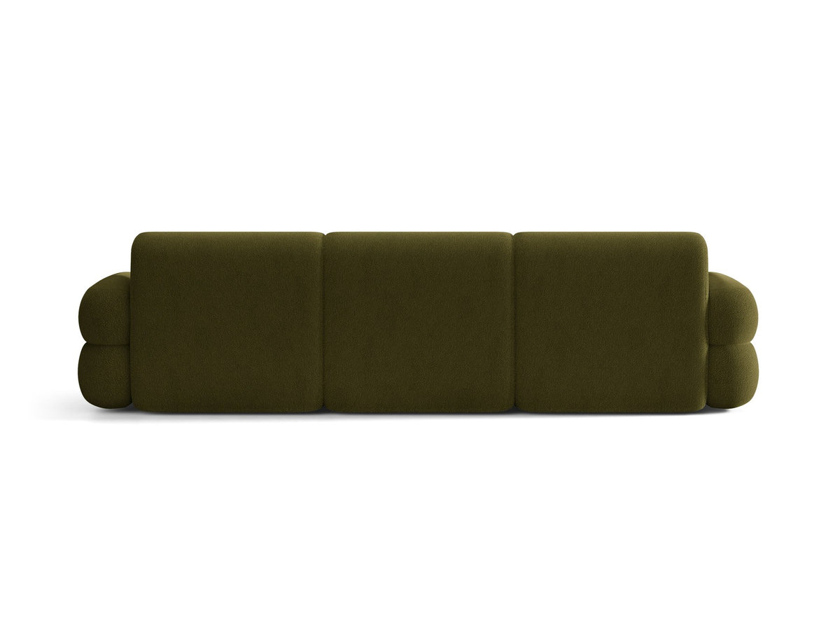 Modulares 4er Sofa Neo von Micadoni in dunklem Olivgrün mit strukturiertem Stoffbezug, hoher Rückenlehne und schwarzen Kunststoffbeinen.