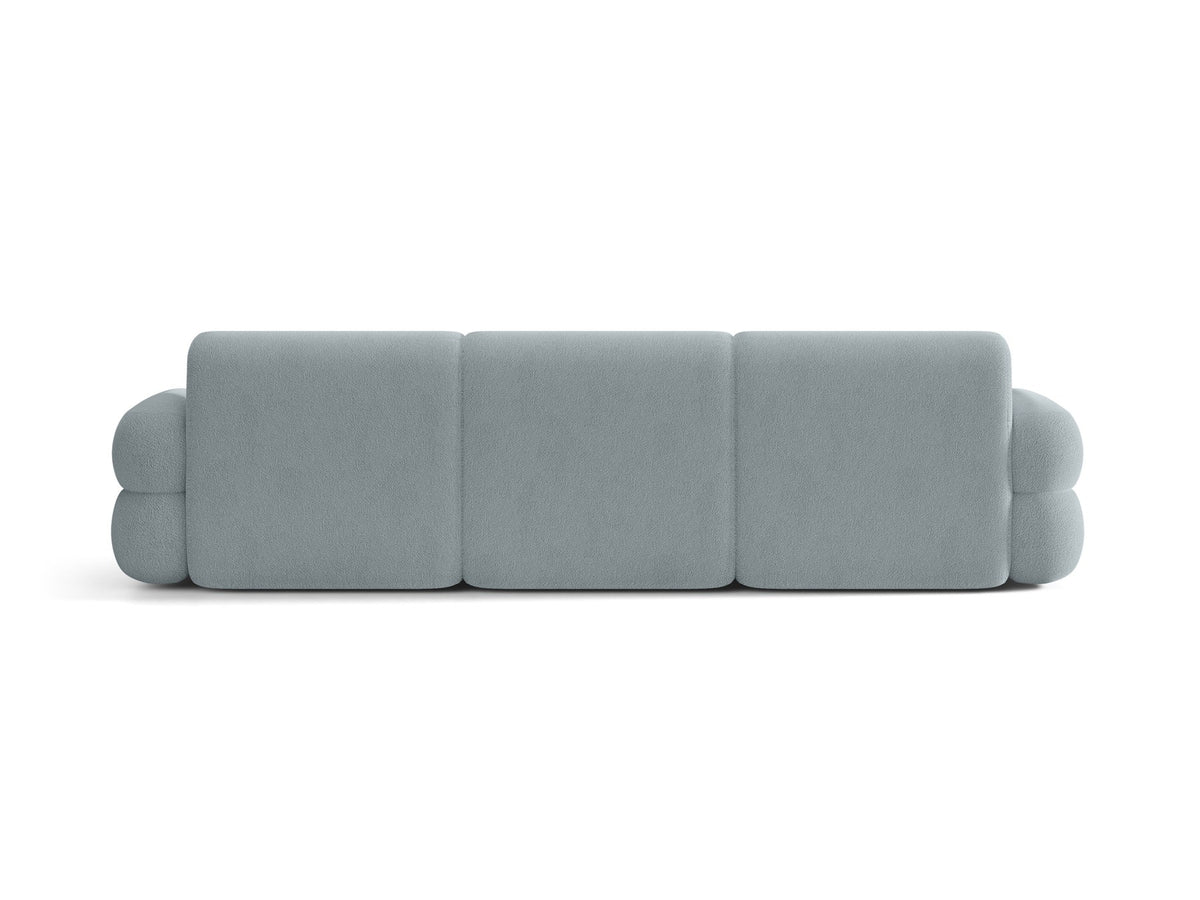 Modulares 4er Sofa Neo von Micadoni in dunklem Olivgrün mit strukturiertem Stoffbezug, hoher Rückenlehne und schwarzen Kunststoffbeinen.