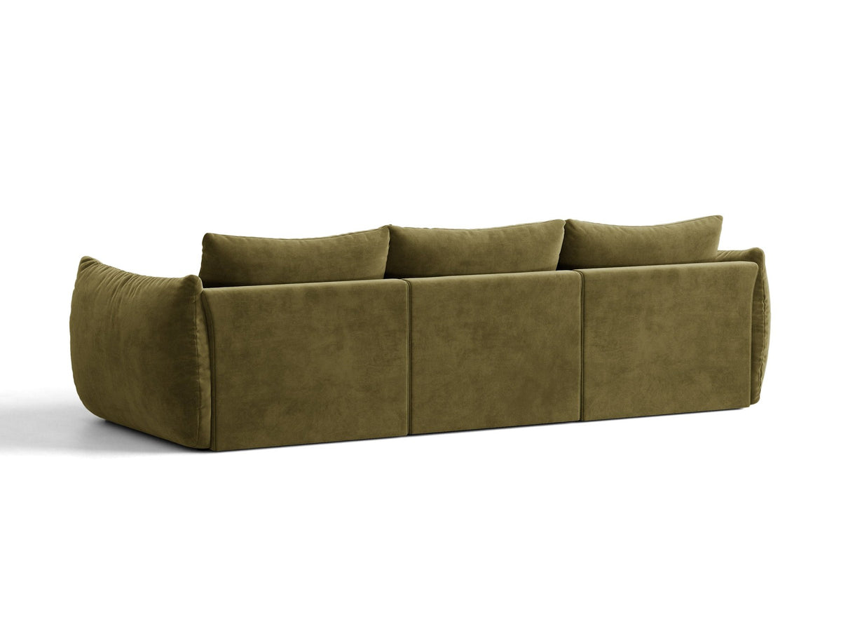Modulares 4er Sofa Bloom von Micadoni in leichtem Beige, Bezug aus Casino-Velours, schwarze Kunststoffbeine, gepolsterte Rückenkissen.