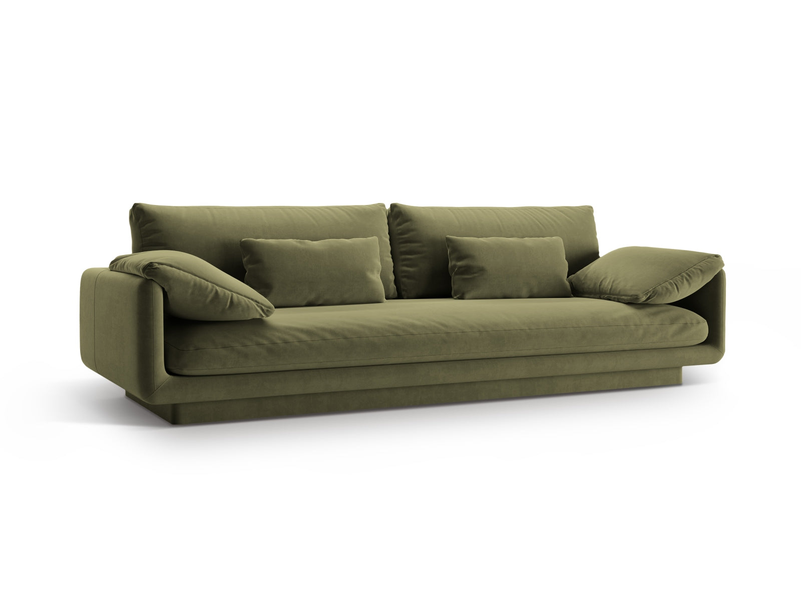 Elegantes Torino Velour Sofa für 4 Personen in sanftem Hellgrün, ideal für stilvolle Wohnräume, erhältlich bei KAQTU Design AG.