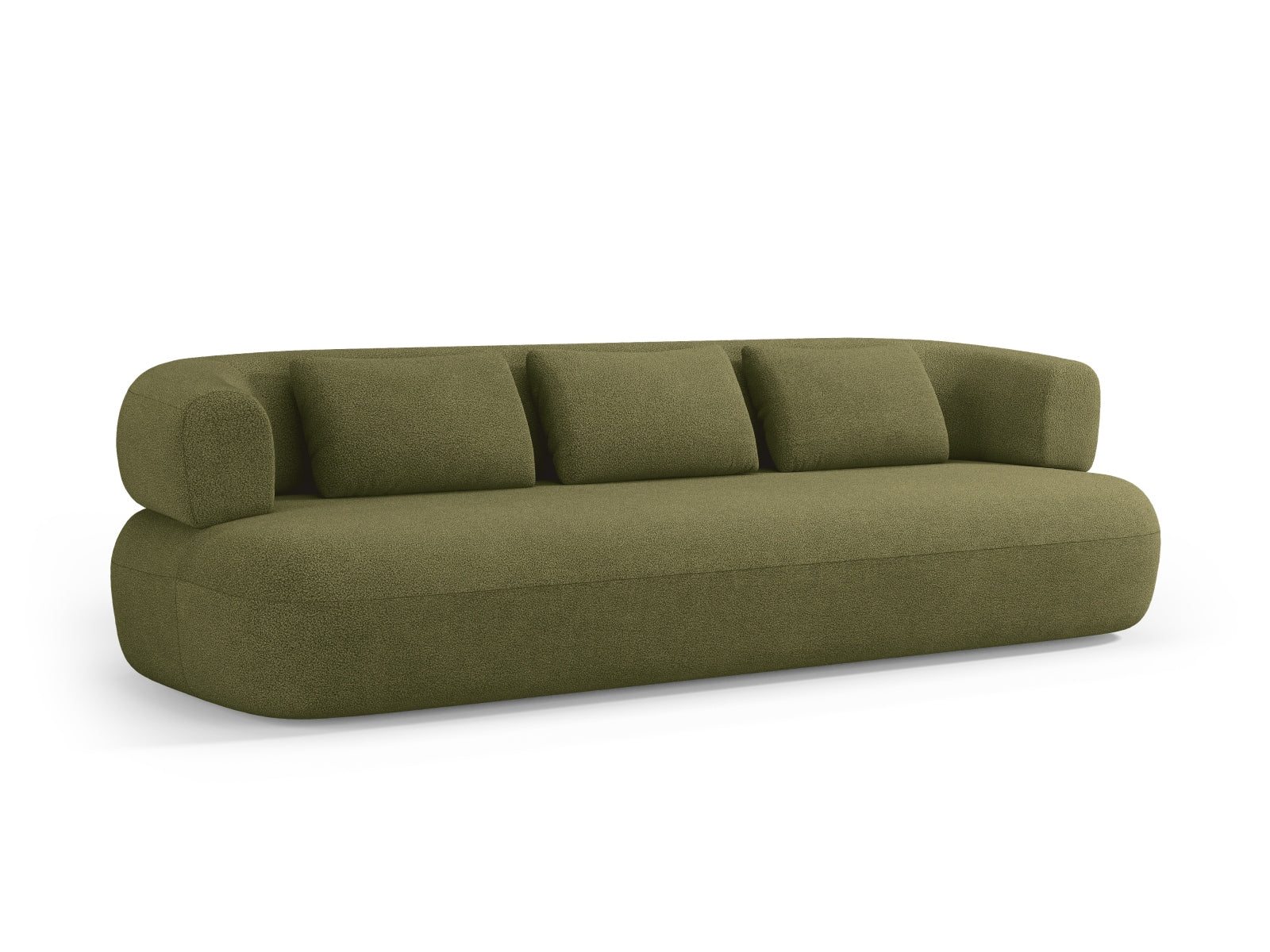 Gemütliches 4-Sitzer Jenny Boucle Sofa in ansprechendem Grünton, perfekt für stilvolle Wohnzimmer und entspannte Stunden.