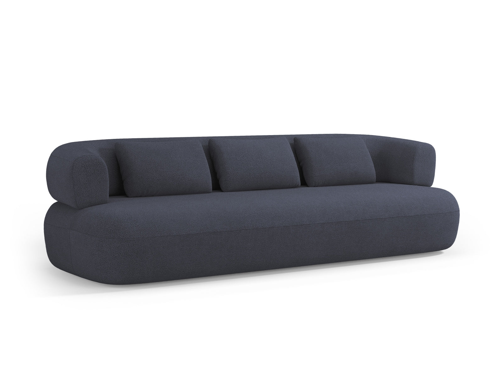 Gemütliches Jenny Boucle Sofa für 4 Personen in tiefem Blau, perfekt für entspannte Abende und stilvolle Wohnräume. Hochwertige Materialien von Micadoni.