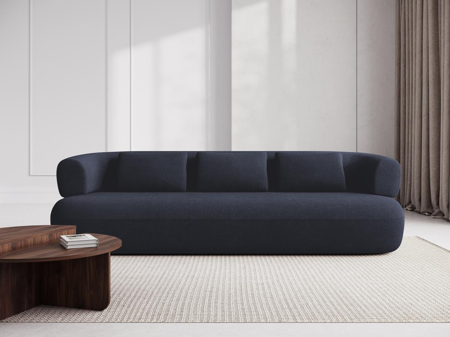 Elegantes Jenny Boucle Sofa für 4 Personen in Dunkelblau, stilvoll und modern, ideal für jedes Wohnzimmer. Hochwertige Verarbeitung von Micadoni.