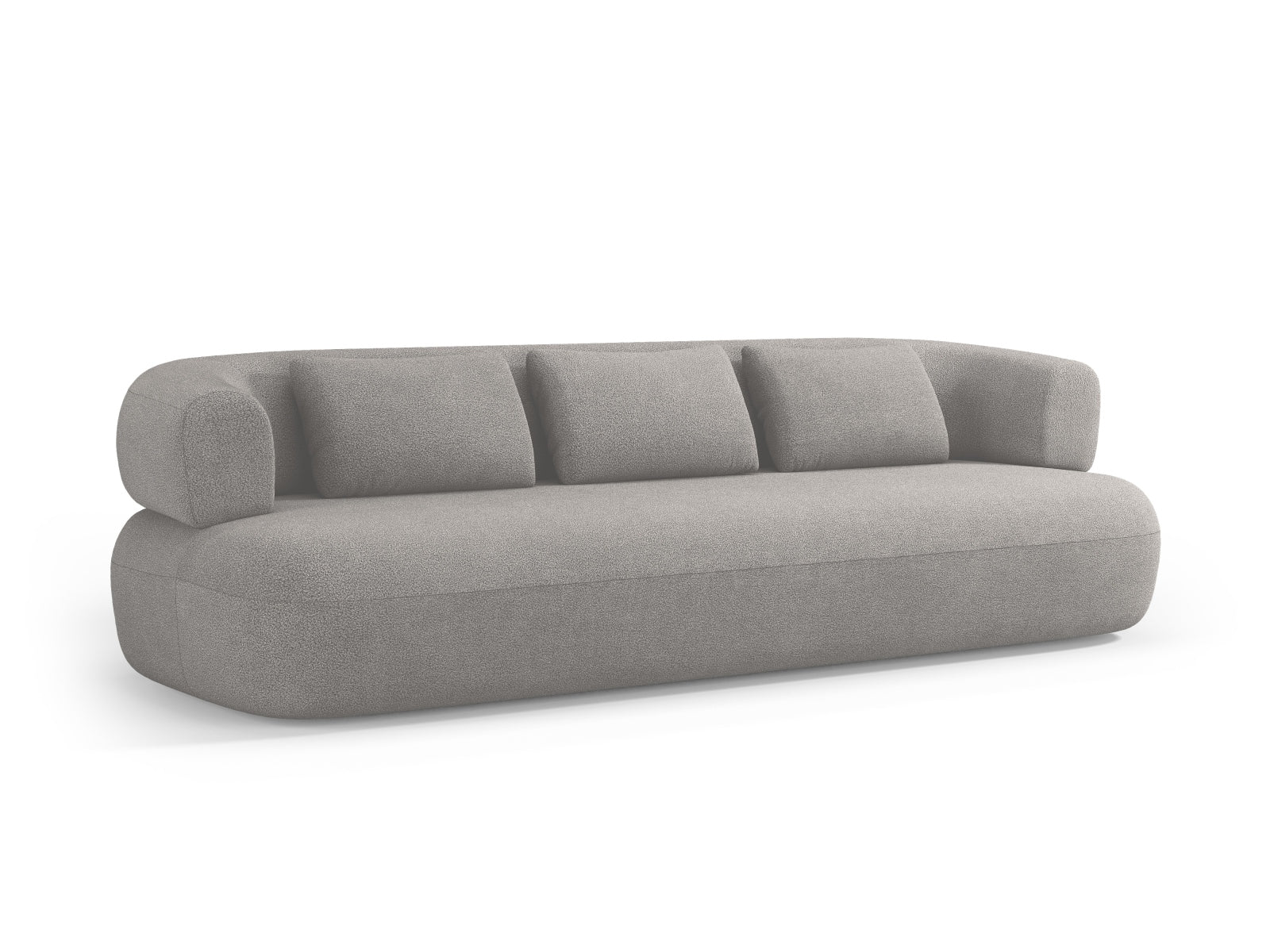 Modernes 4-Sitzer Jenny Boucle Sofa in sanftem Grau, perfekt für entspannte Stunden und stilvolle Einrichtungsideen.