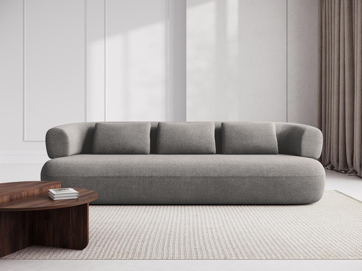 Elegantes Jenny Boucle Sofa für 4 Personen in hellem Grau, ideal für stilvolle Wohnräume und gemütliche Abende.
