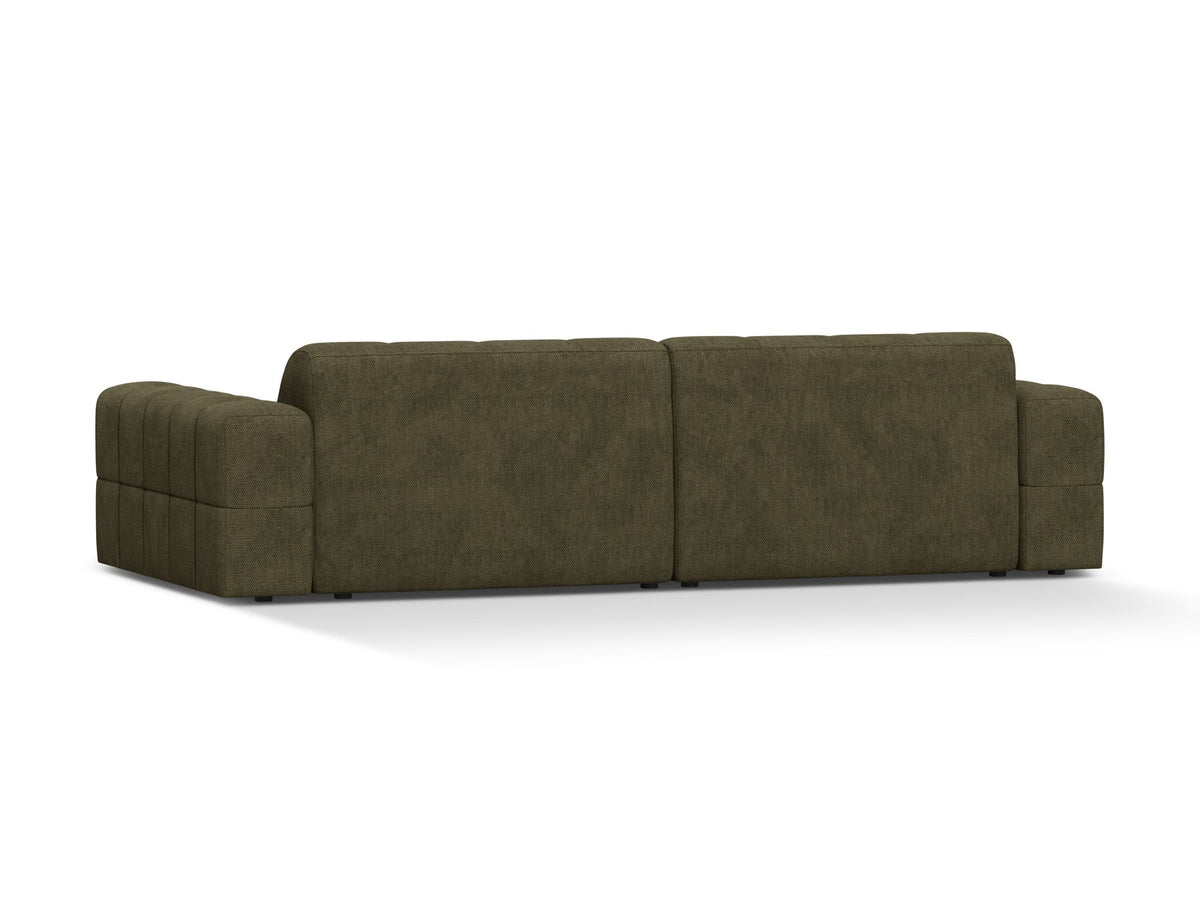 Beigefarbenes 4er Sofa Jennifer von Micadoni mit Samt-ähnlichem Bluvel-Stoff, schwarzen Kunststoffbeinen und gerader Rückenlehne.