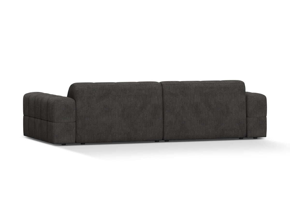 Beigefarbenes 4er Sofa Jennifer von Micadoni mit Samt-ähnlichem Bluvel-Stoff, schwarzen Kunststoffbeinen und gerader Rückenlehne.
