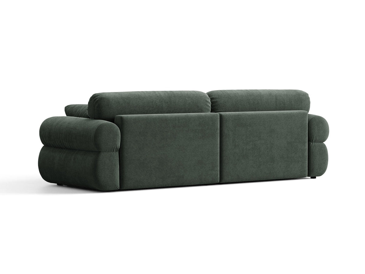 Beiges 4er Sofa Ophelia von Micadoni mit Liberty-Stoffbezug, niedriger Rückenlehne und schwarzen Kunststoffbeinen aus Polypropylen.