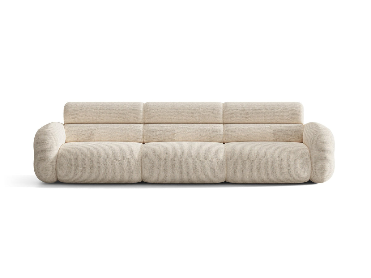Modulares 4er Sofa Neo von Micadoni in dunklem Olivgrün mit strukturiertem Stoffbezug, hoher Rückenlehne und schwarzen Kunststoffbeinen.